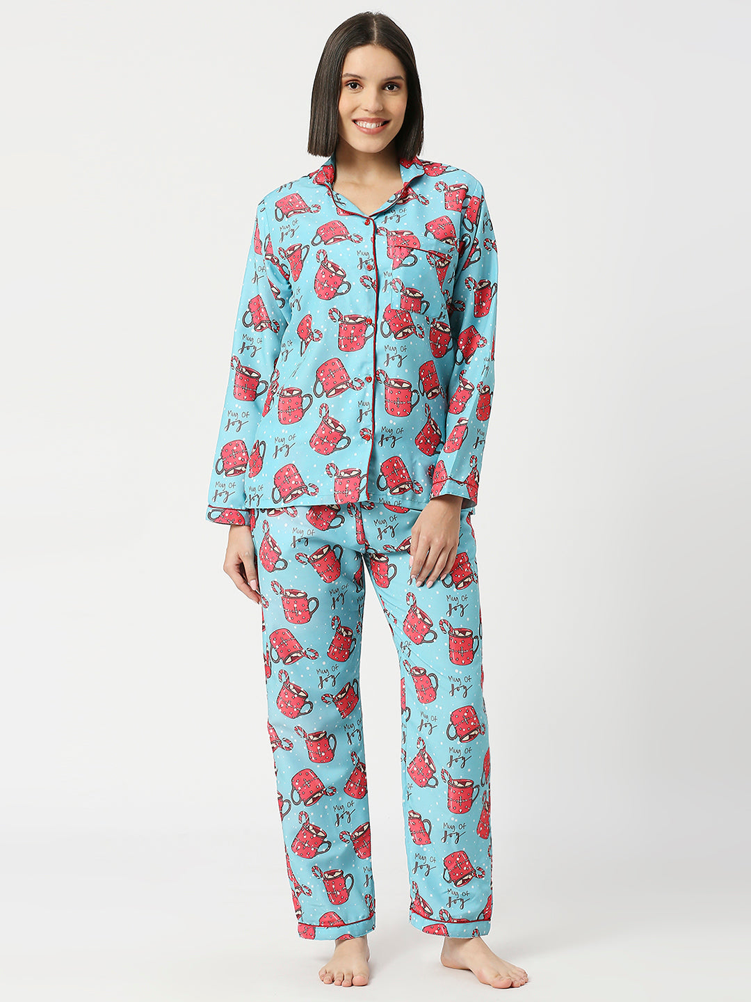 Cuppa Joy Button Down Pj Set - Cotton Rayon Pj Set with Notched Collar
