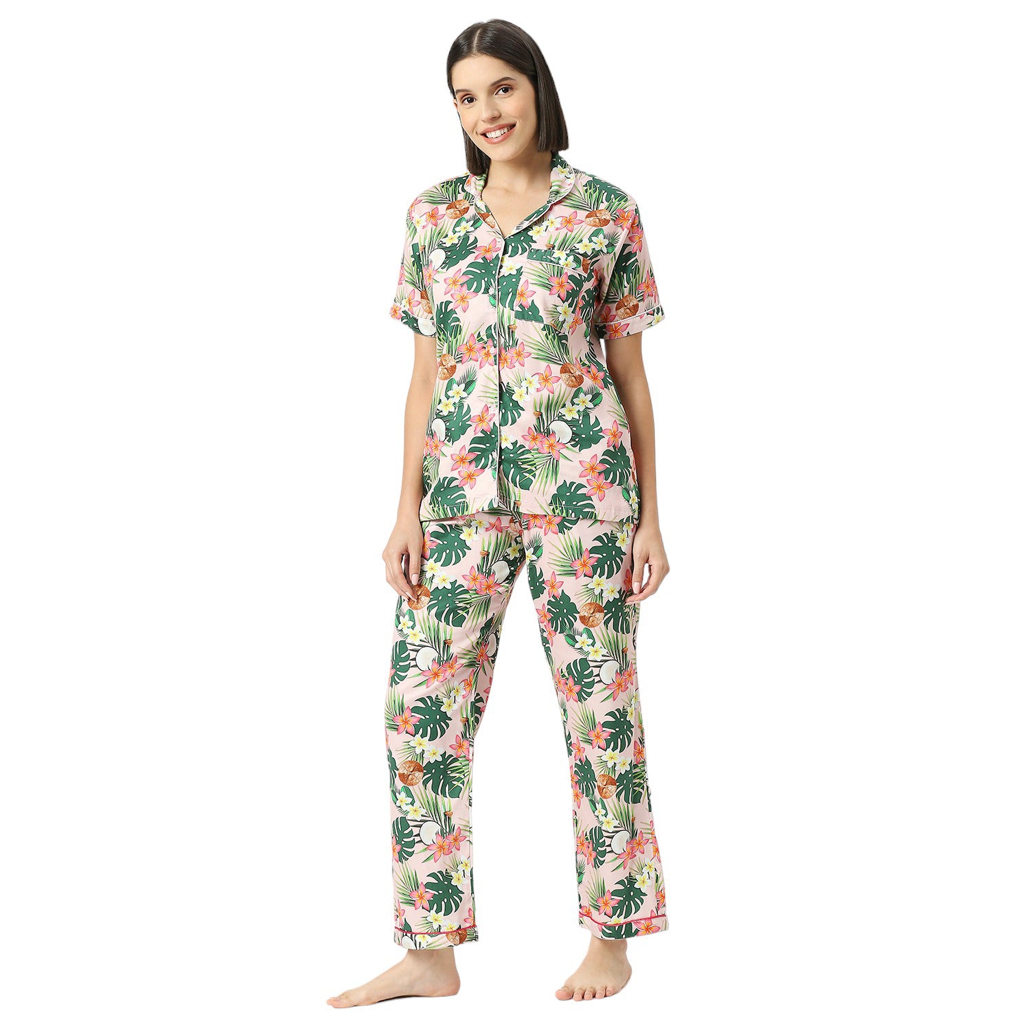 Coco Bliss Button Down Pj Set - Pure Cotton Pj Set with Notched Collar