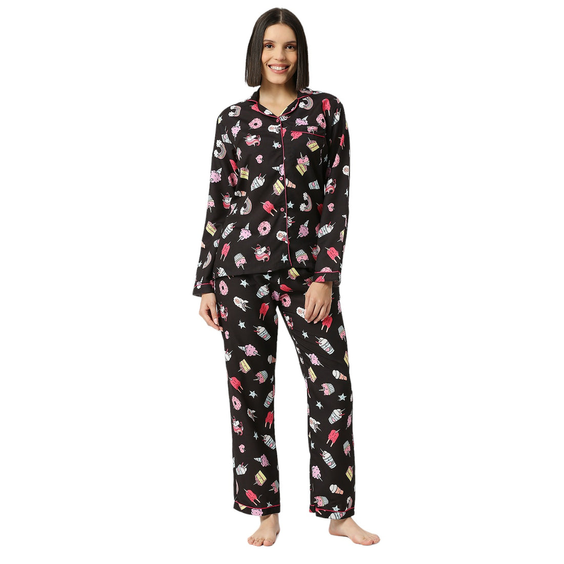 Sweet Treats Button Down Pj Set - Cotton Rayon Pj Set with Notched Collar