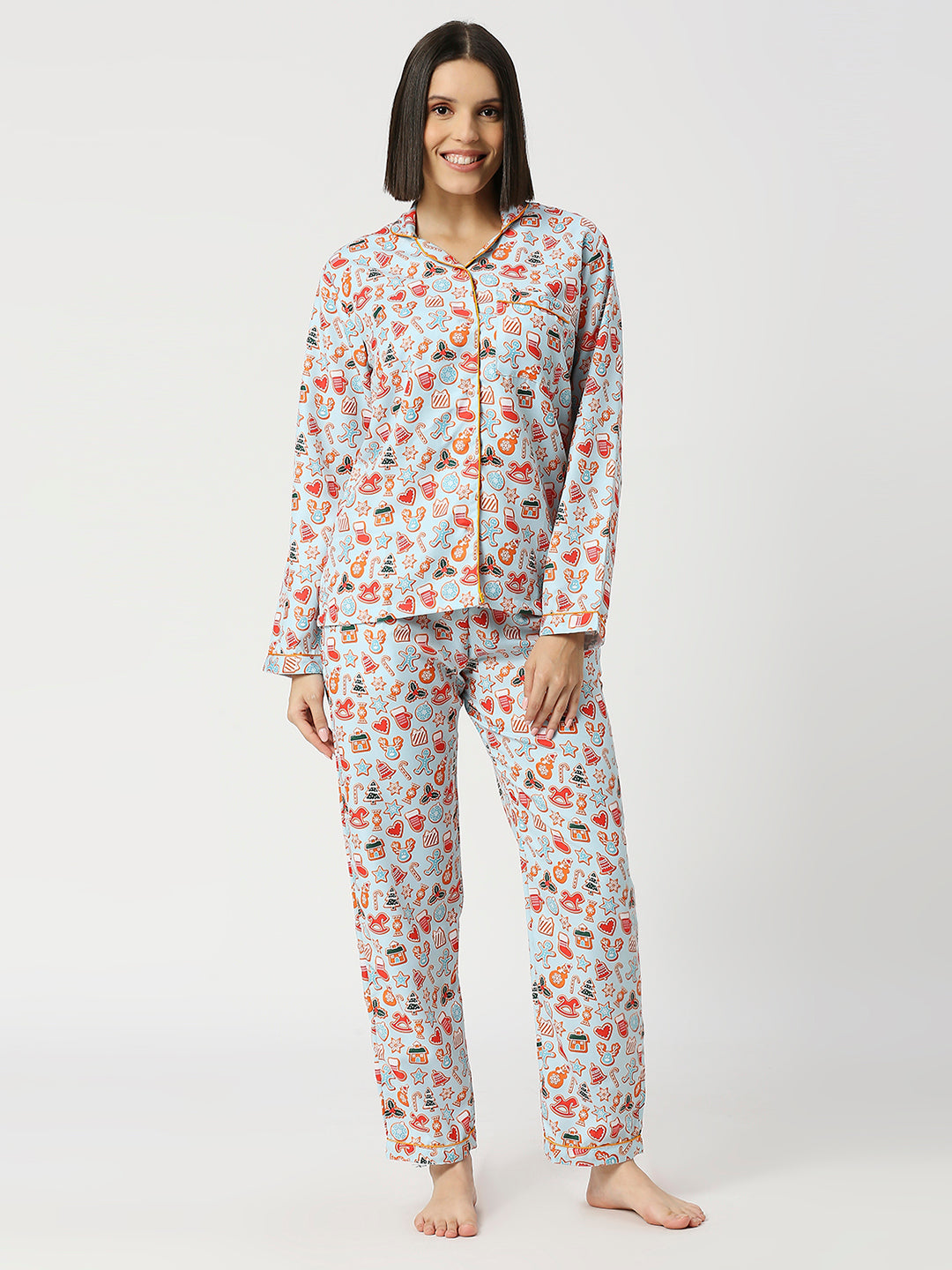 Christmas Cookies Button Down Pj Set - Cotton Rayon Pj Set with Notched Collar