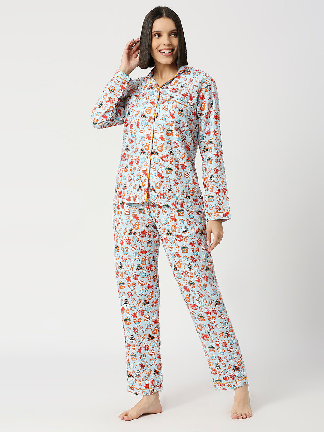 Christmas Cookies Button Down Pj Set - Cotton Rayon Pj Set with Notched Collar
