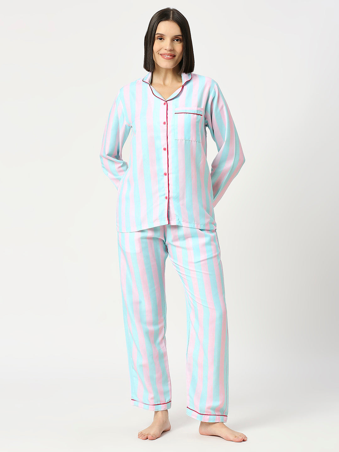 Drama Queen Button Down Pj Set - Cotton Rayon Pj Set with Notched Collar