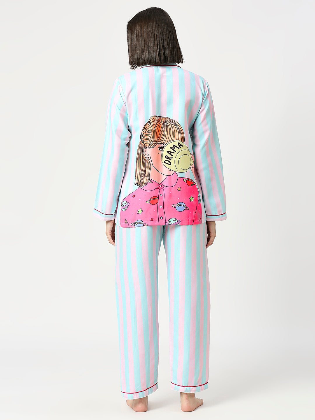 Drama Queen Button Down Pj Set - Cotton Rayon Pj Set with Notched Collar