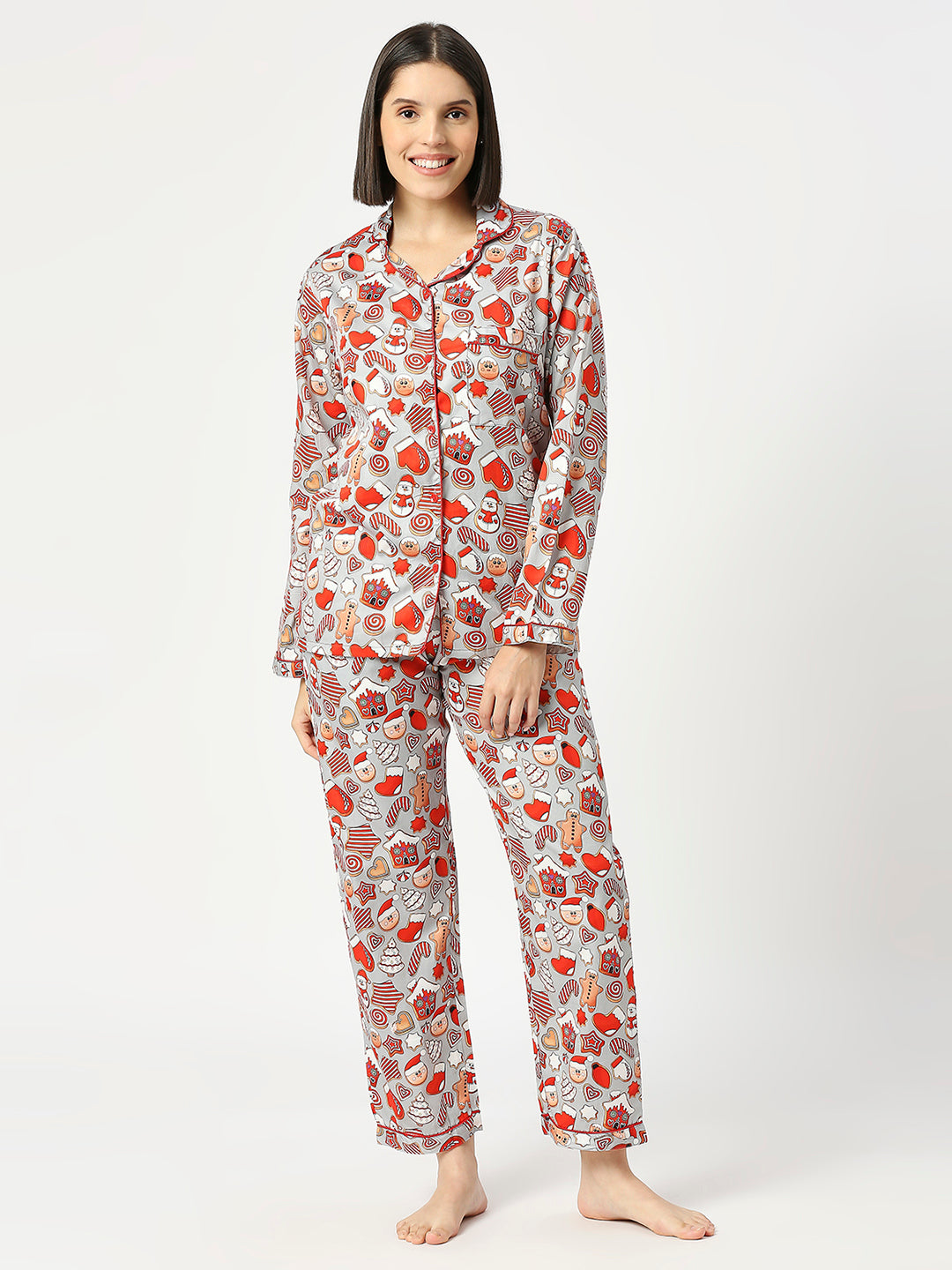 Gingerbread Button Down Pj Set - Pure Cotton Pj Set with Notched Collar