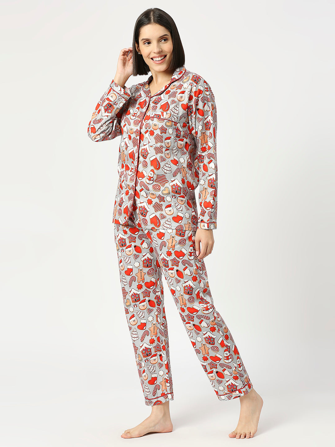 Gingerbread Button Down Pj Set - Pure Cotton Pj Set with Notched Collar