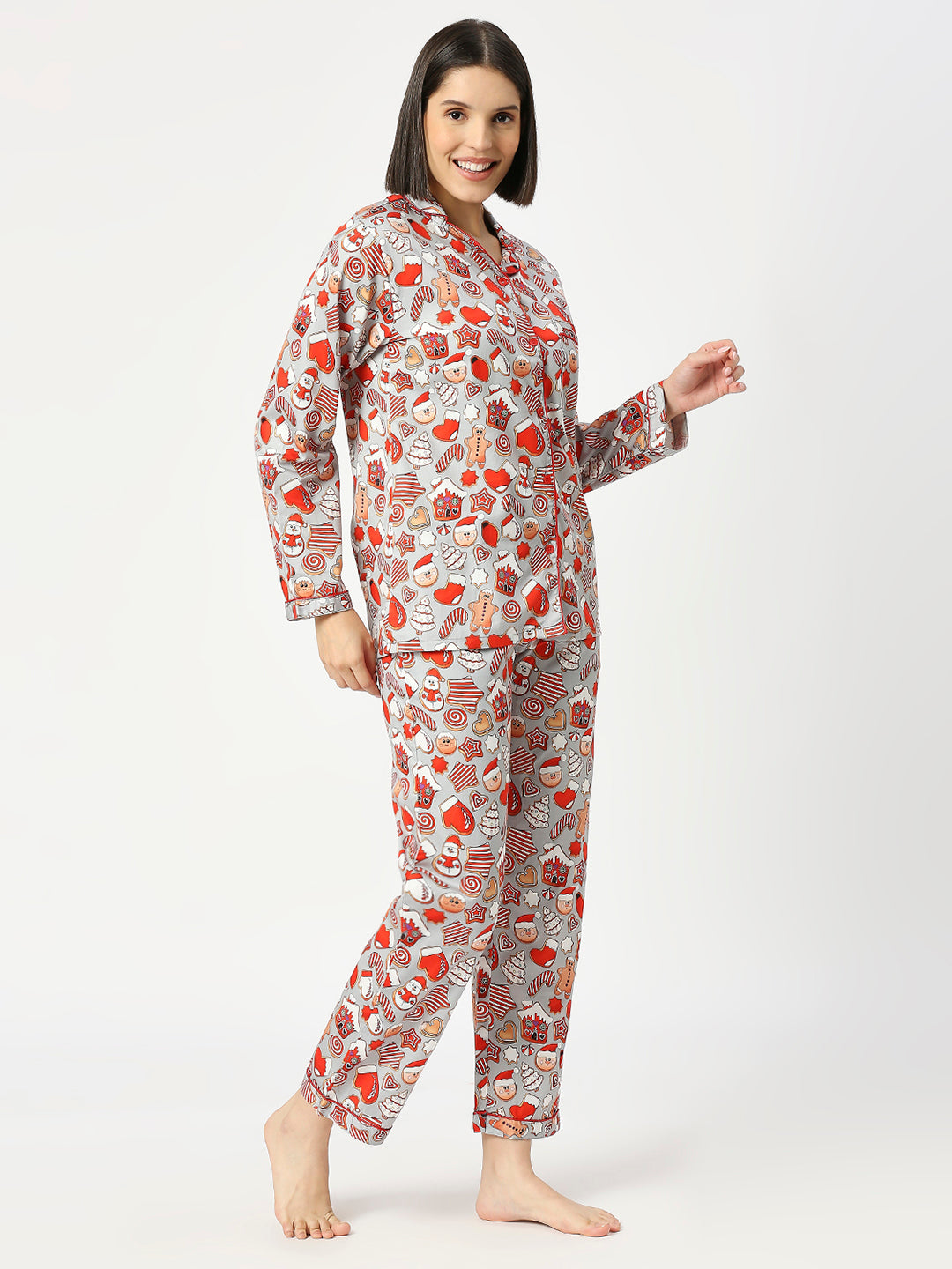 Gingerbread Button Down Pj Set - Pure Cotton Pj Set with Notched Collar