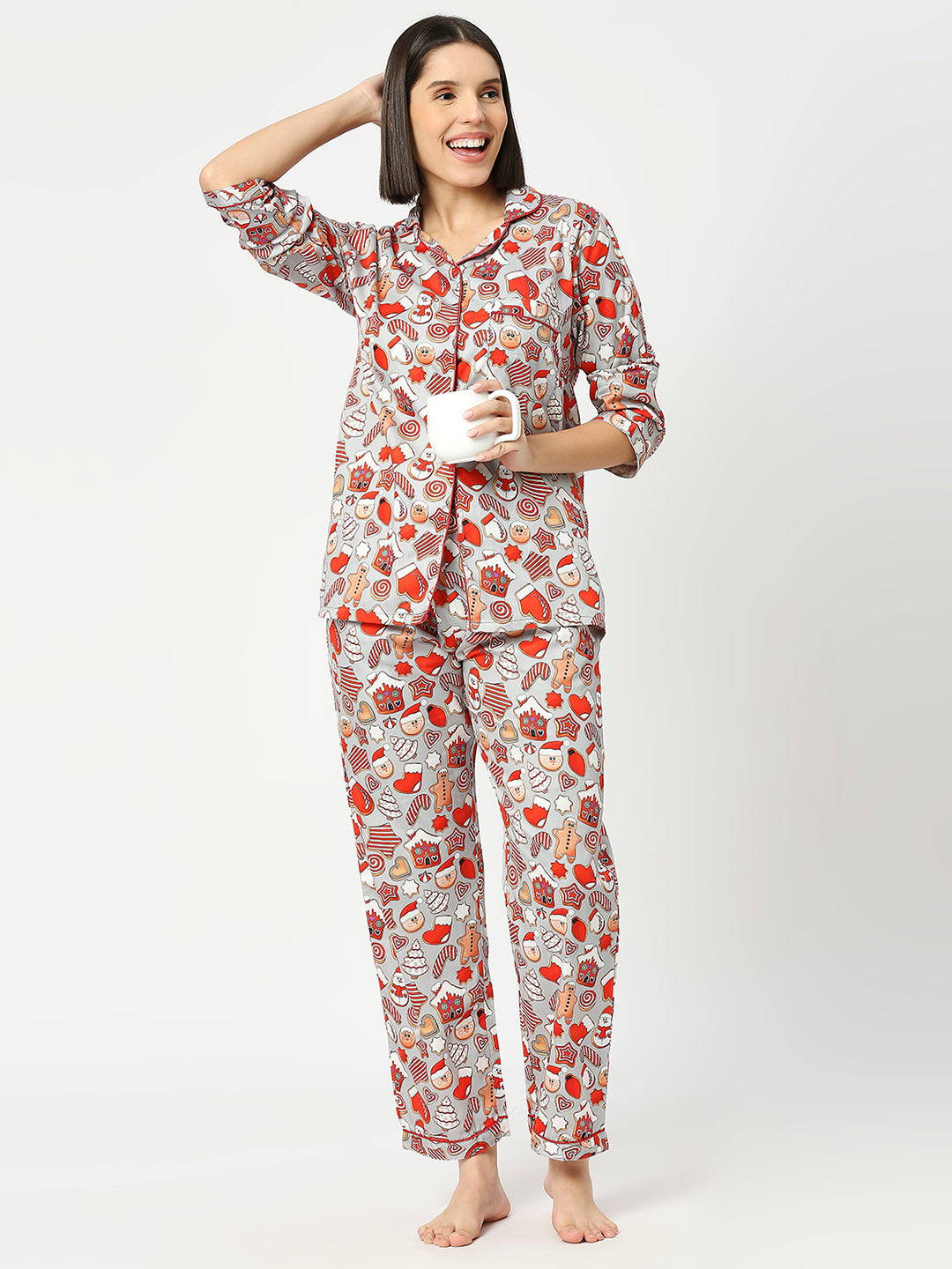 Gingerbread Button Down Pj Set - Pure Cotton Pj Set with Notched Collar