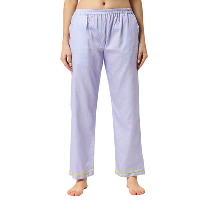 Purple Paradise Henley Neck Pj Set - Pure Cotton Pj Set in Round Neckline Style