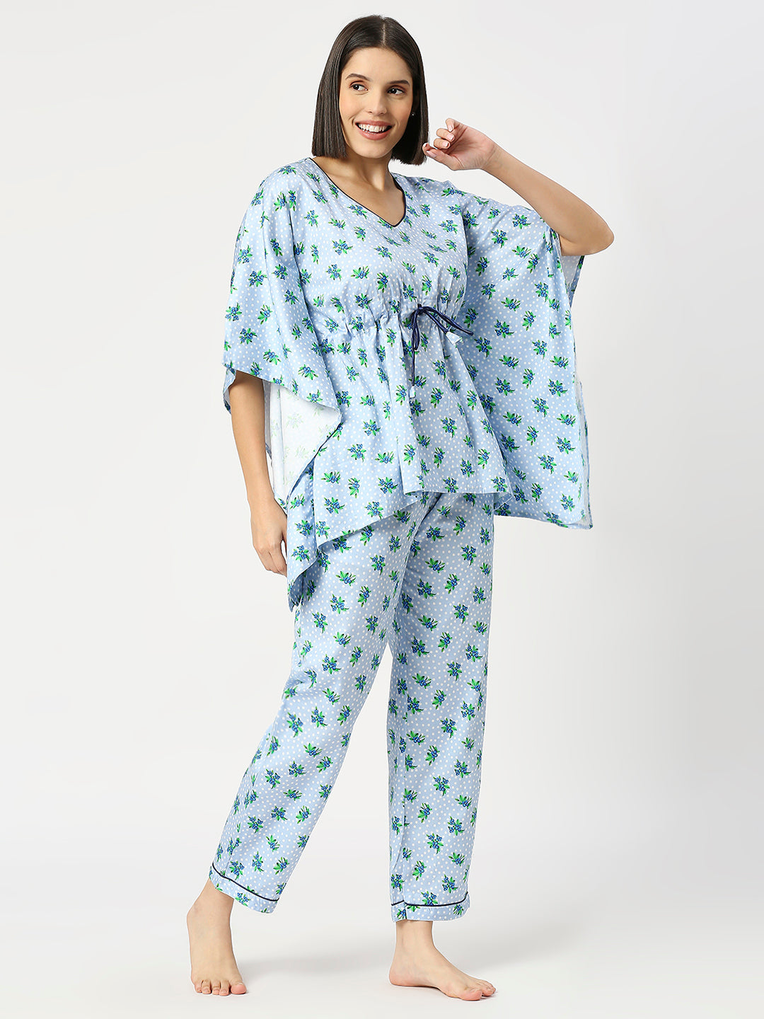 Blueberry Kaftan Pj Set - Pure Cotton Pj Set in Kaftan Style