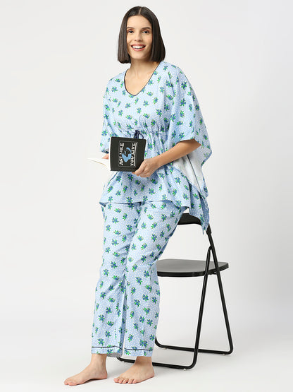 Blueberry Kaftan Pj Set - Pure Cotton Pj Set in Kaftan Style