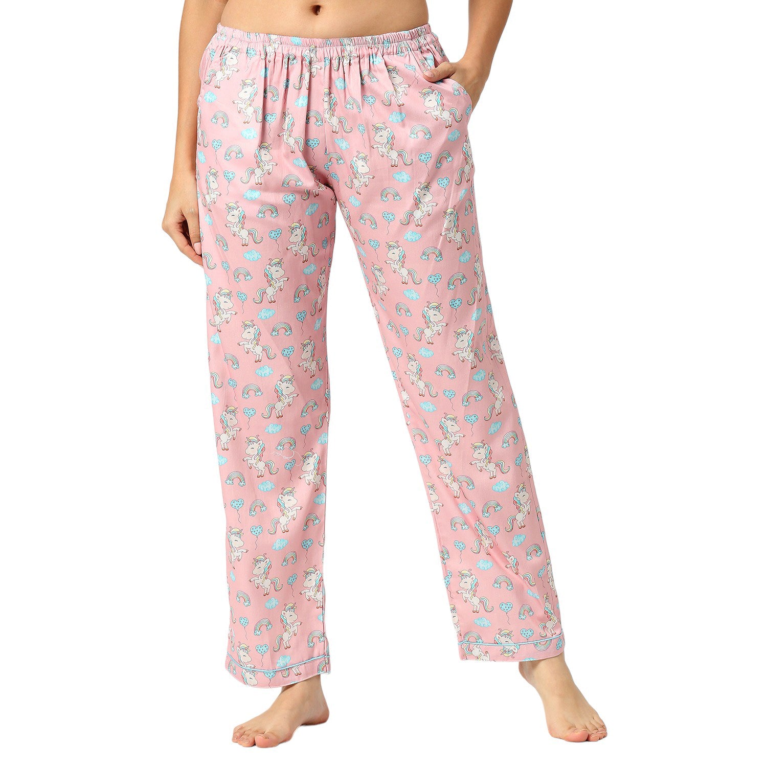 Unicorn Utopia Henley Neck Pj Set - Pure Cotton Pj Set in Round Neckline Style