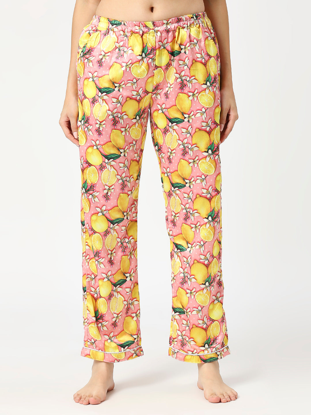 Lemon Bloom Satin Pj Set - Luxury Printed Button Down Pj Set