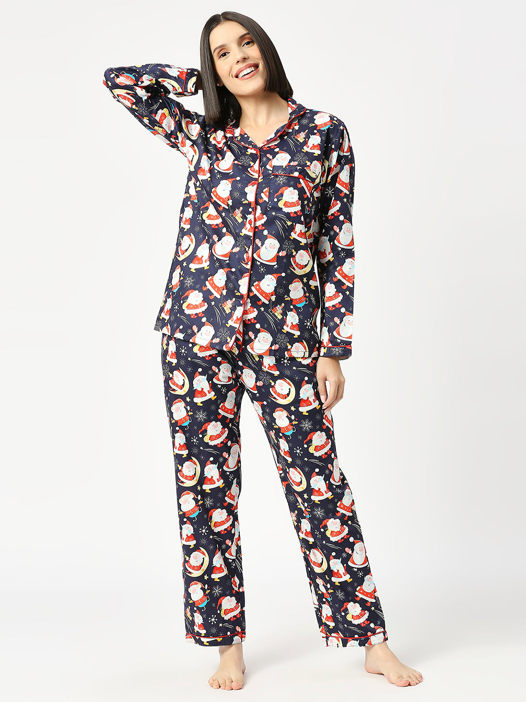 Christmas Time Button Down Pj Set - Pure Cotton Pj Set with Notched Collar