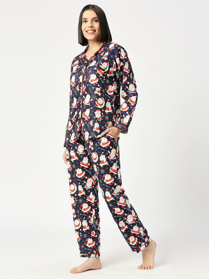 Christmas Time Button Down Pj Set - Pure Cotton Pj Set with Notched Collar