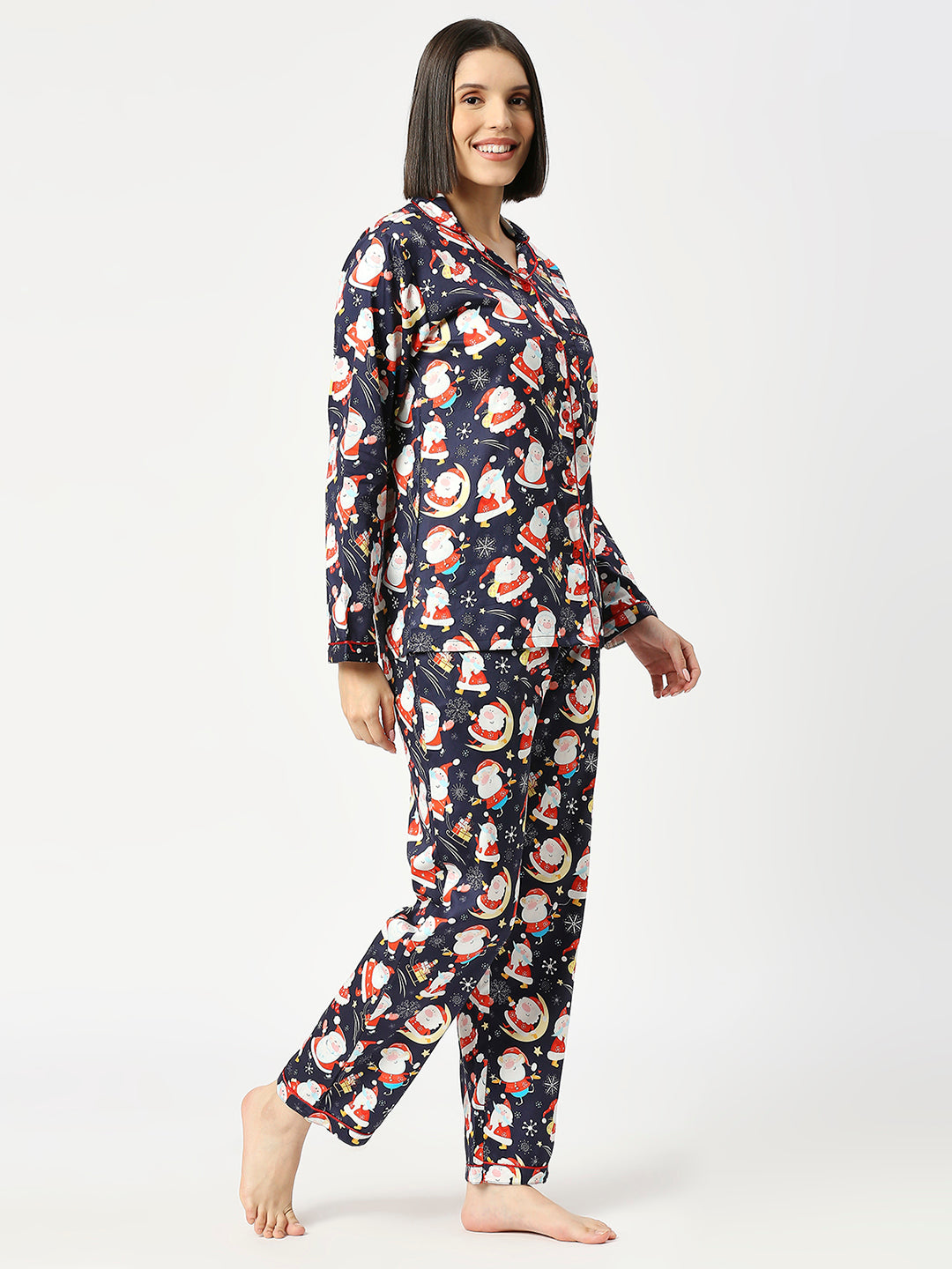 Christmas Time Button Down Pj Set - Pure Cotton Pj Set with Notched Collar