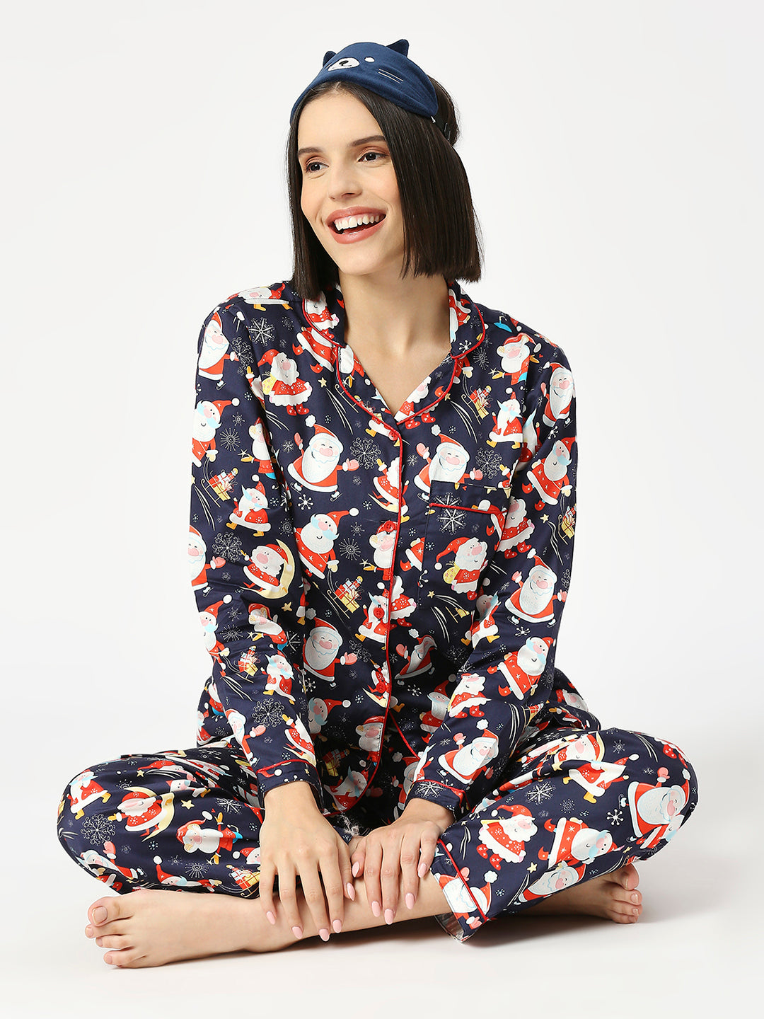 Christmas Time Button Down Pj Set - Pure Cotton Pj Set with Notched Collar