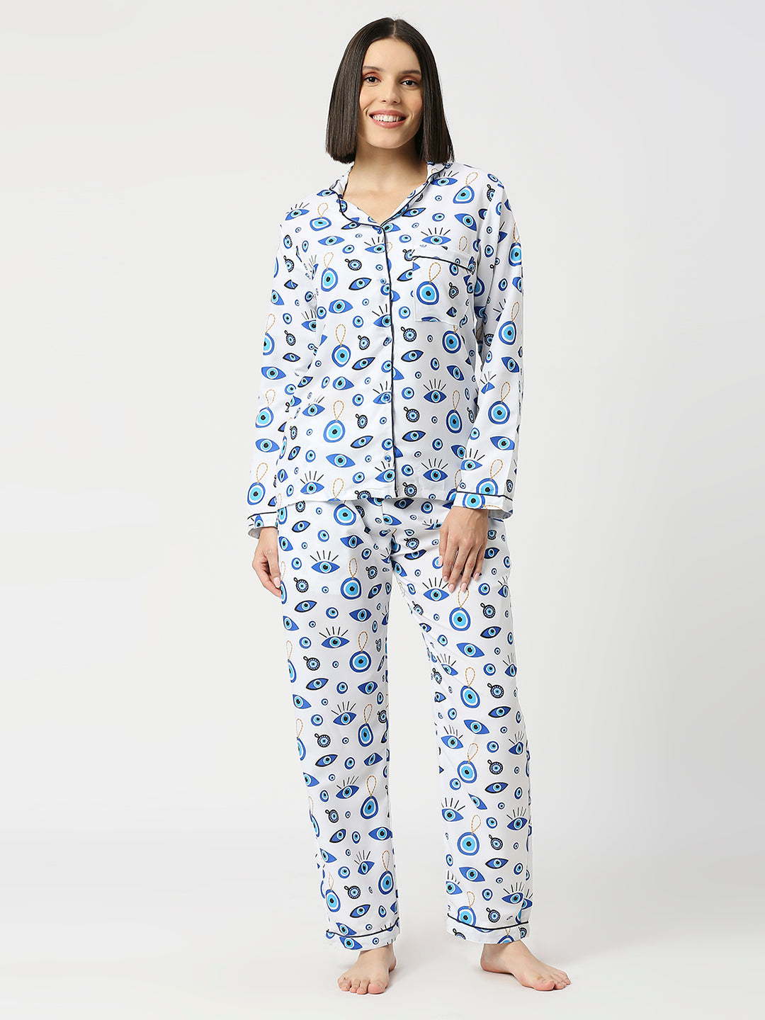 Good Vibes Only Button Down Pj Set - Cotton Rayon Pj Set with Notched Collar
