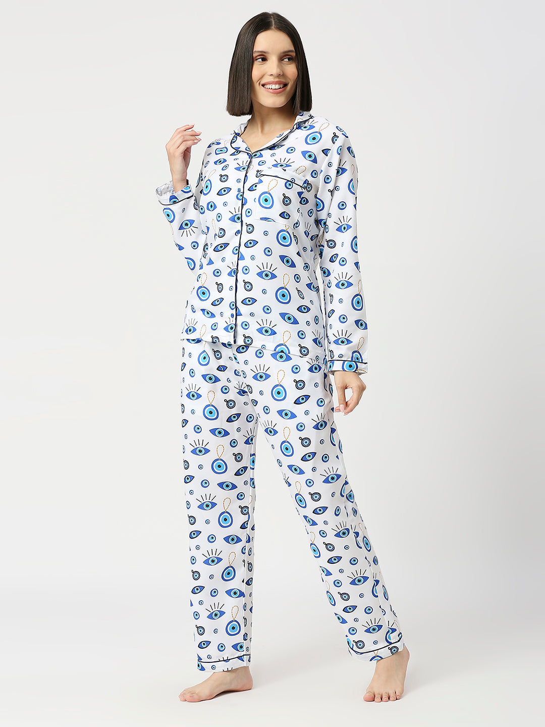 Good Vibes Only Button Down Pj Set - Cotton Rayon Pj Set with Notched Collar