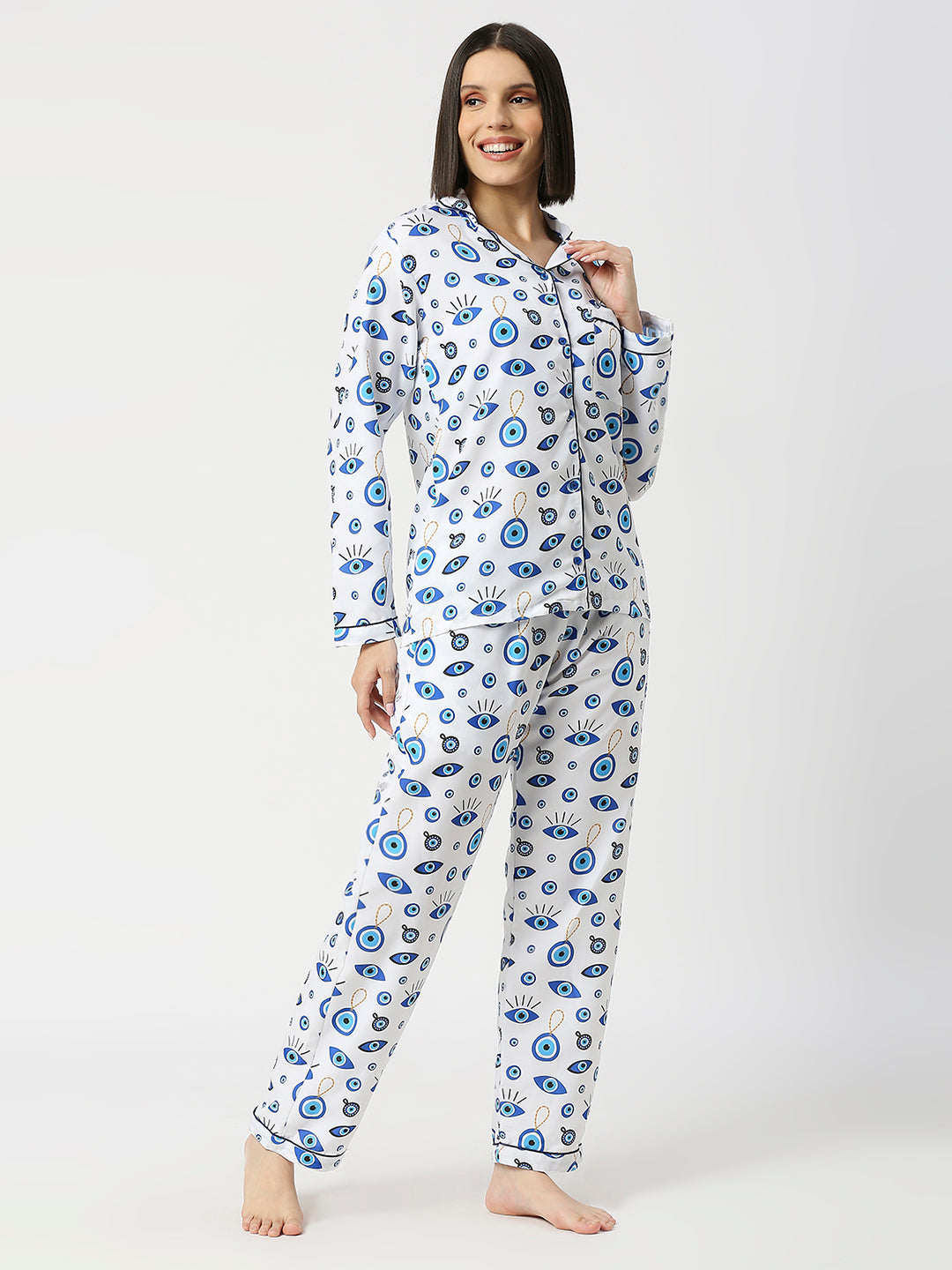 Good Vibes Only Button Down Pj Set - Cotton Rayon Pj Set with Notched Collar