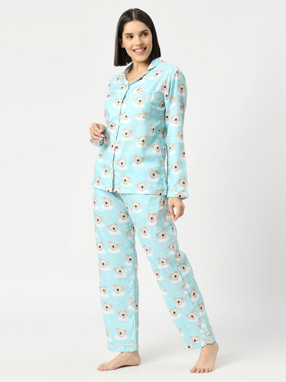 Koala Bear Button Down Pj Set - Cotton Rayon Pj Set with Notched Collar