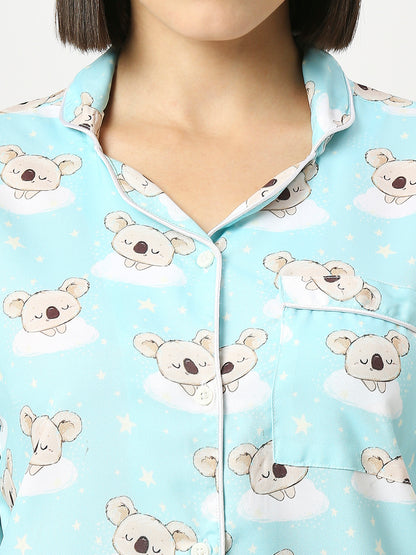 Koala Bear Button Down Pj Set - Cotton Rayon Pj Set with Notched Collar