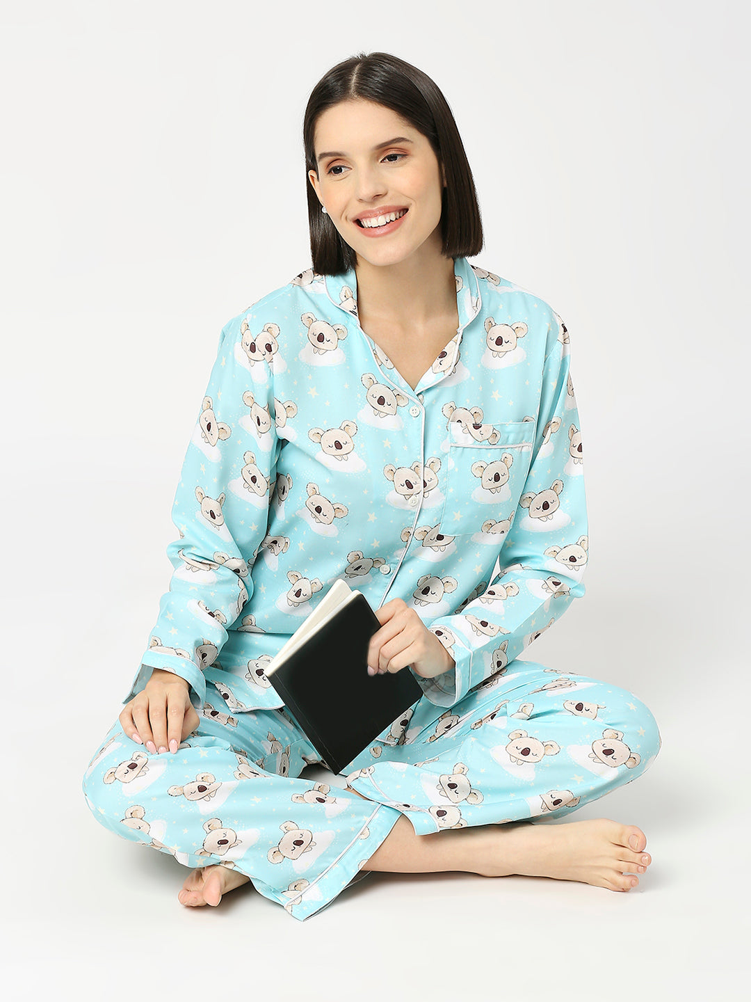 Koala Bear Button Down Pj Set - Cotton Rayon Pj Set with Notched Collar