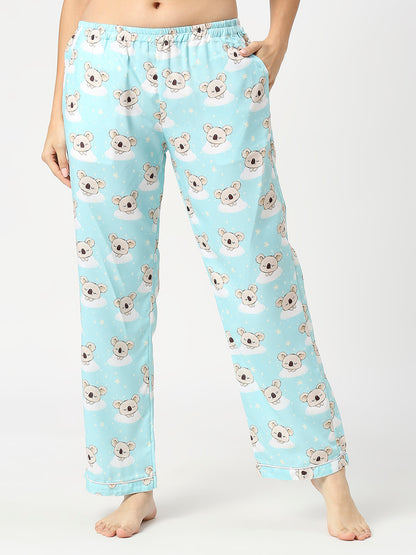 Koala Bear Button Down Pj Set - Cotton Rayon Pj Set with Notched Collar