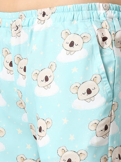 Koala Bear Button Down Pj Set - Cotton Rayon Pj Set with Notched Collar