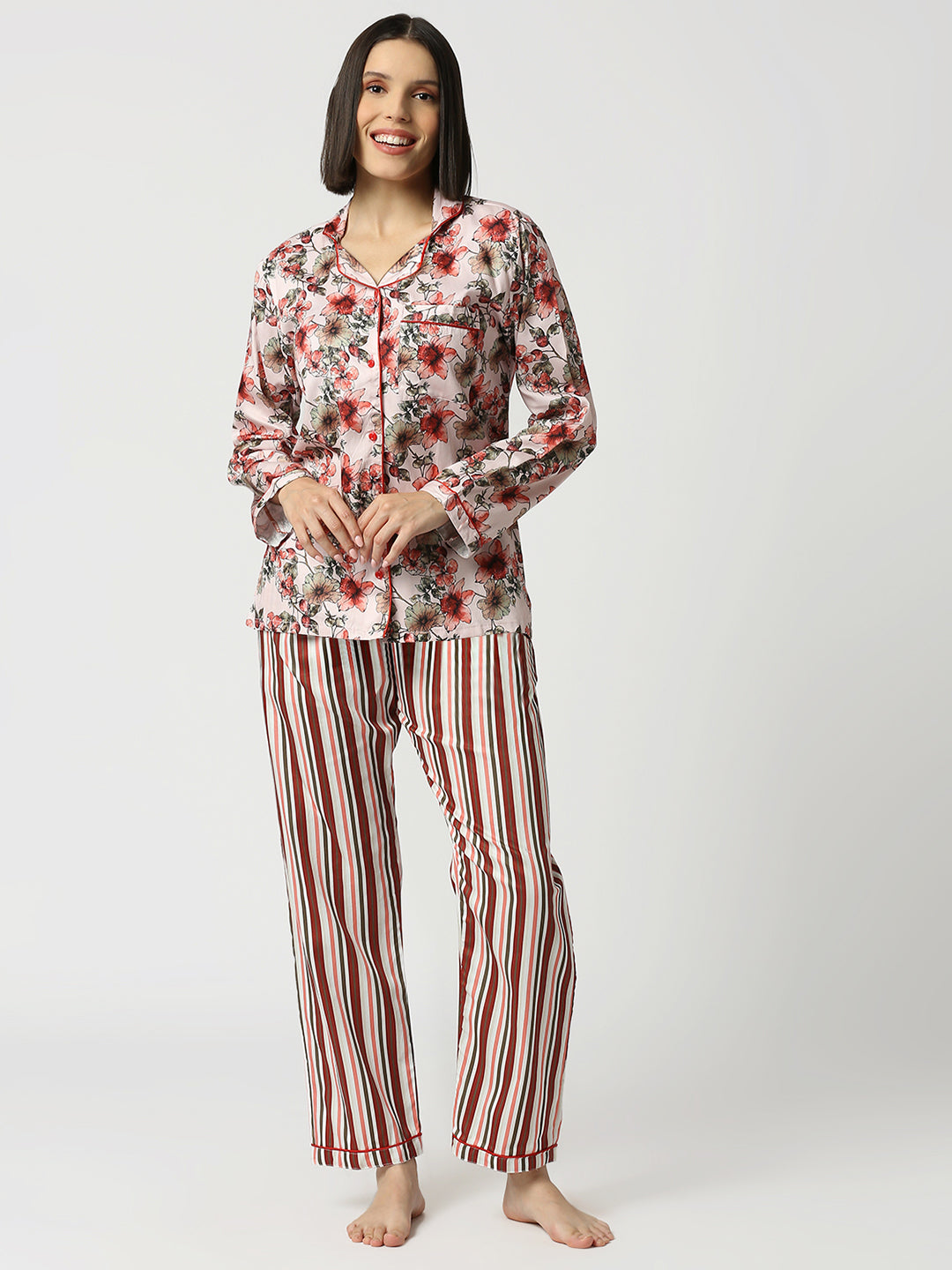 Floral Dreams Button Down Pj Set - Pure Cotton Pj Set with Notched Collar