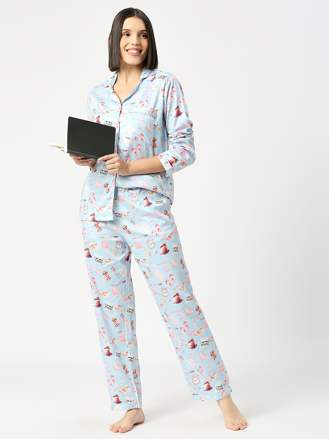 Good Morning Button Down Pj Set - Pure Cotton Pj Set with Notched Collar