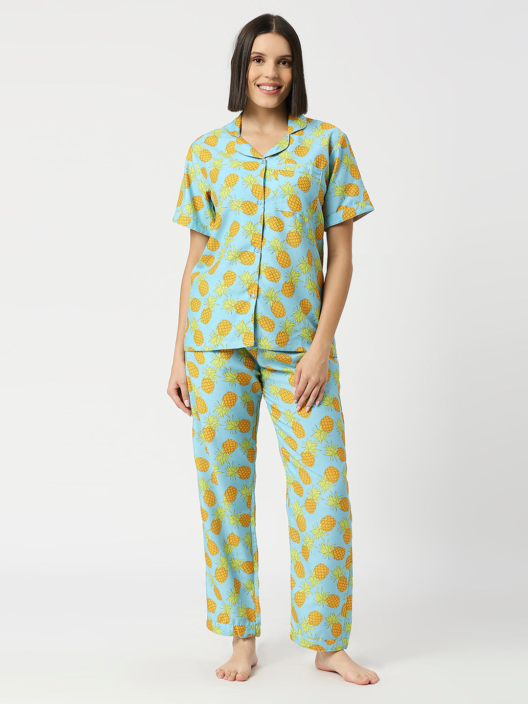 Fine Apple Button Down Pj Set - Cotton Rayon Pj Set with Notched Collar