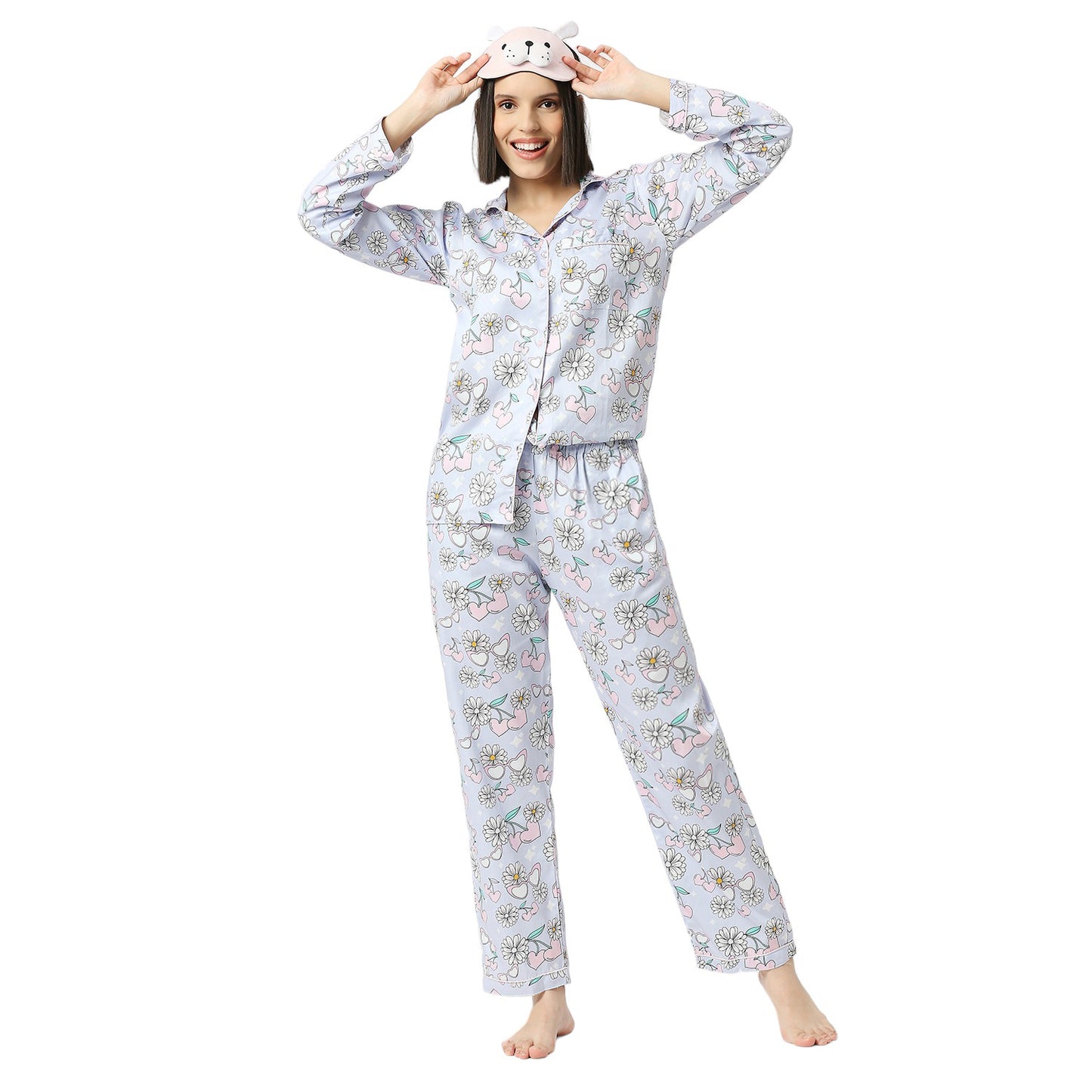 Summer Nights Button Down Pj Set - Pure Cotton Pj Set with Notched Collar