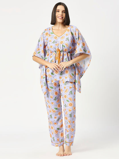 Naarangi Kaftan Pj Set - Cotton Rayon Pj Set in Kaftan Style