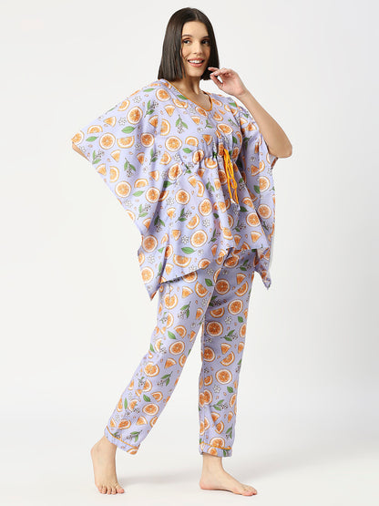 Naarangi Kaftan Pj Set - Cotton Rayon Pj Set in Kaftan Style