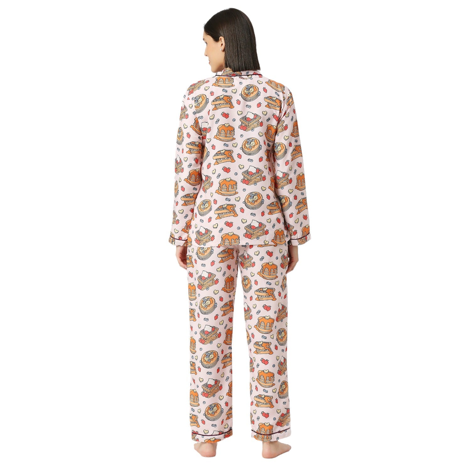 Waffles &amp; Pancakes Button Down Pj Set - Cotton Rayon Pj Set with Notched Collar