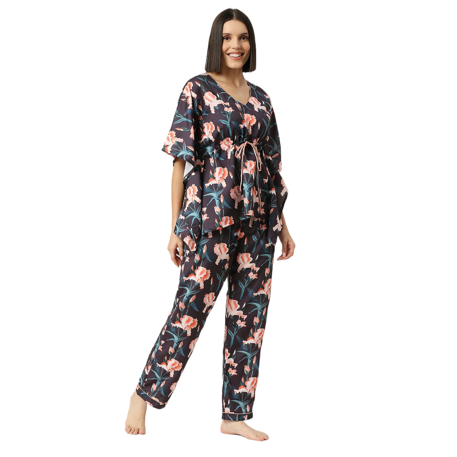 Black Iris Kaftan Pj Set - Cotton Rayon Pj Set in Kaftan Style