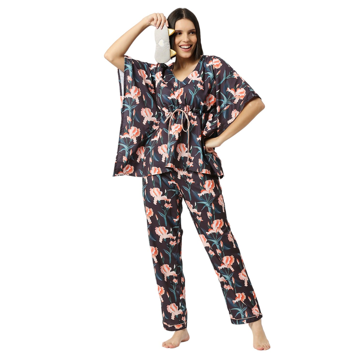 Black Iris Kaftan Pj Set - Cotton Rayon Pj Set in Kaftan Style