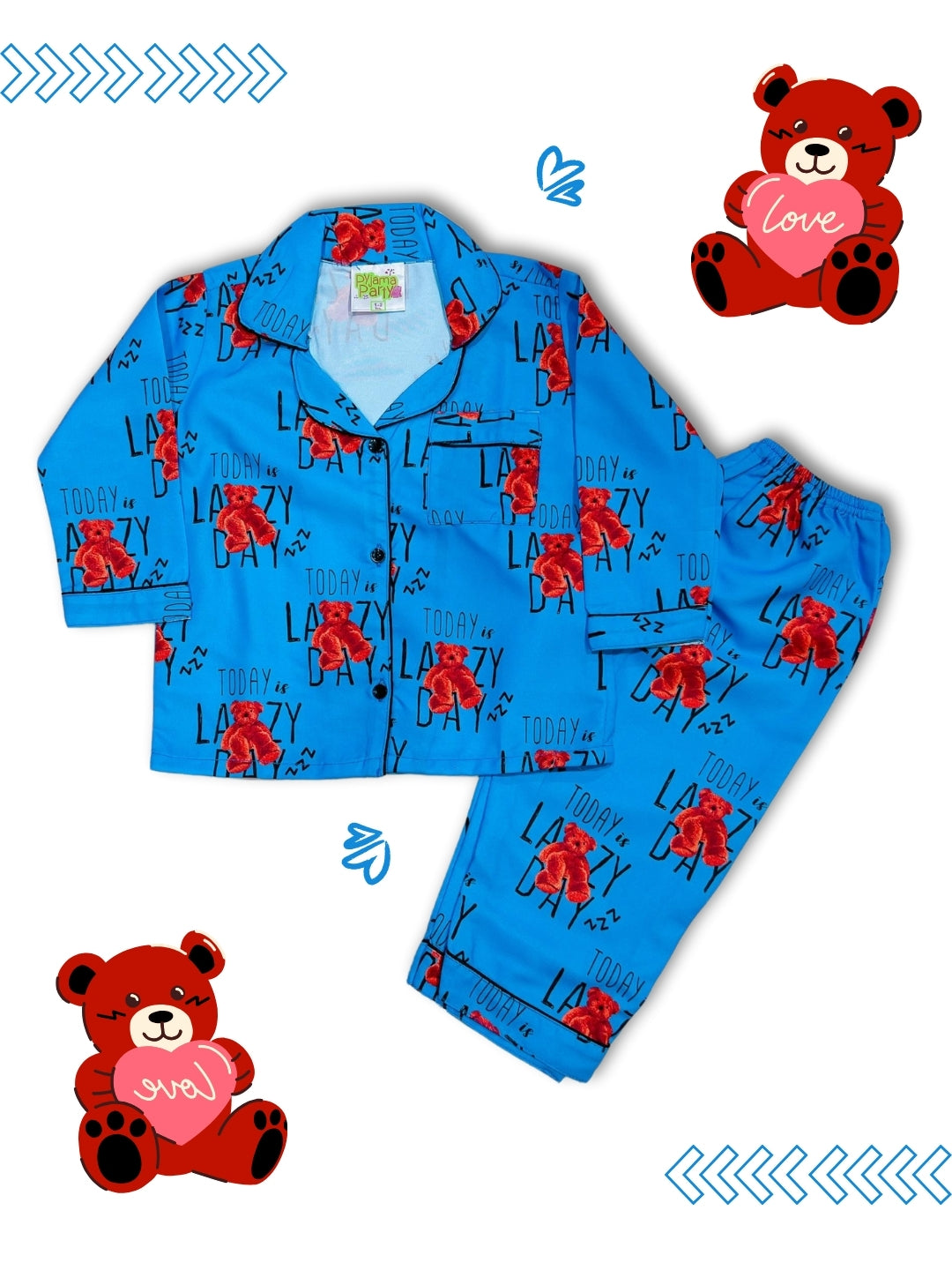 Lazy Day Kids Pj Set - Cotton Rayon Pj Set with Notched Collar