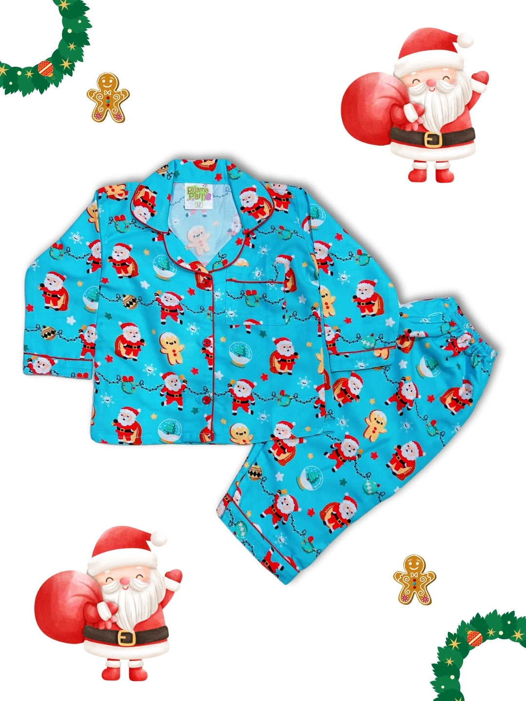 Secret Santa Kids Pj Set - Cotton Rayon Pj Set with Notched Collar