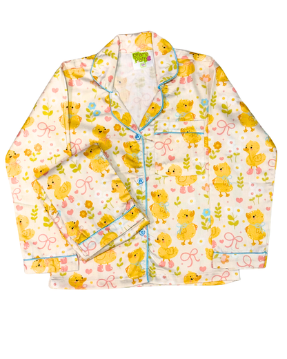 Sunny Duckling Kids Button Down Pj Set - Pure Cotton Pj Set with Notched Collar