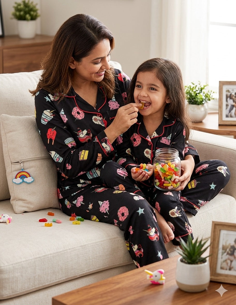 Sweet Treats Cotton Rayon Mom &amp; Kids Twinning Pj Set