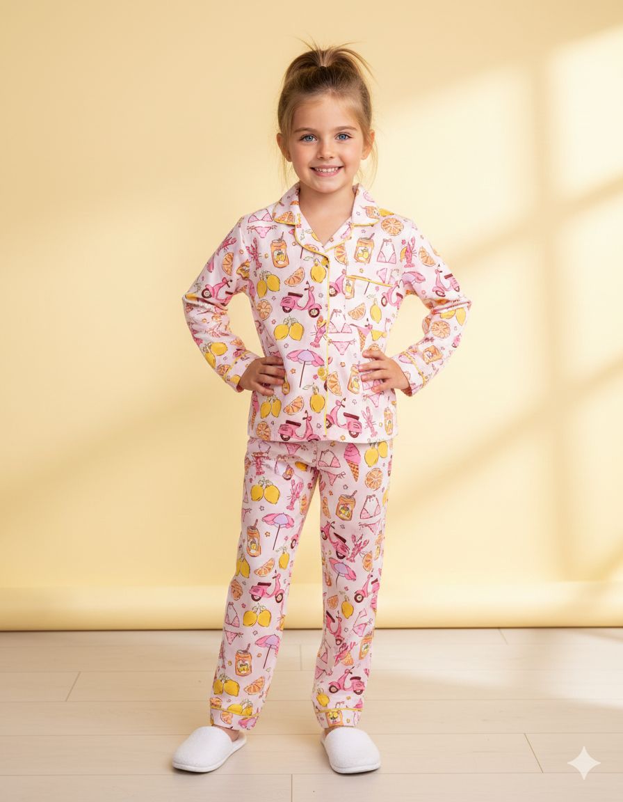 Tropical Joy Kids Pj Set - Cotton Rayon Pj Set with Notched Collar