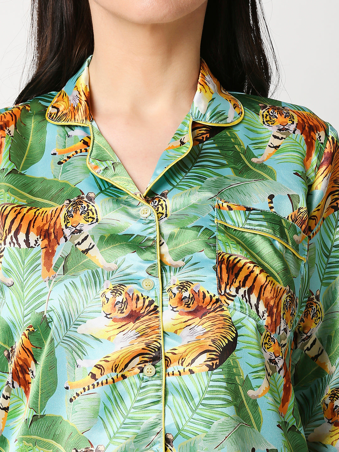 Tiger Safari Sleepshirt - Luxury Printed Satin Sleepshirt