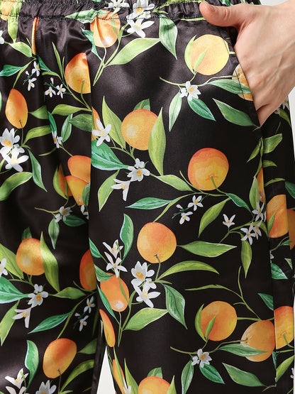 Orange Blossom Satin Kaftan Pj Set - Luxury Printed Kaftan Pj Set