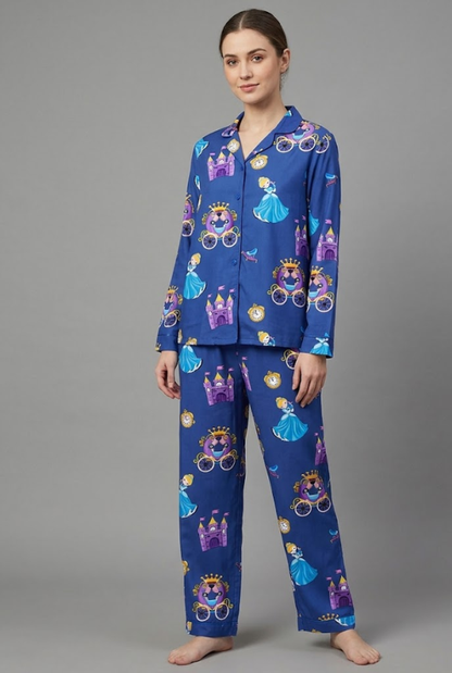 Cinderella Button Down Pj Set - Pure Cotton Pj Set with Notched Collar
