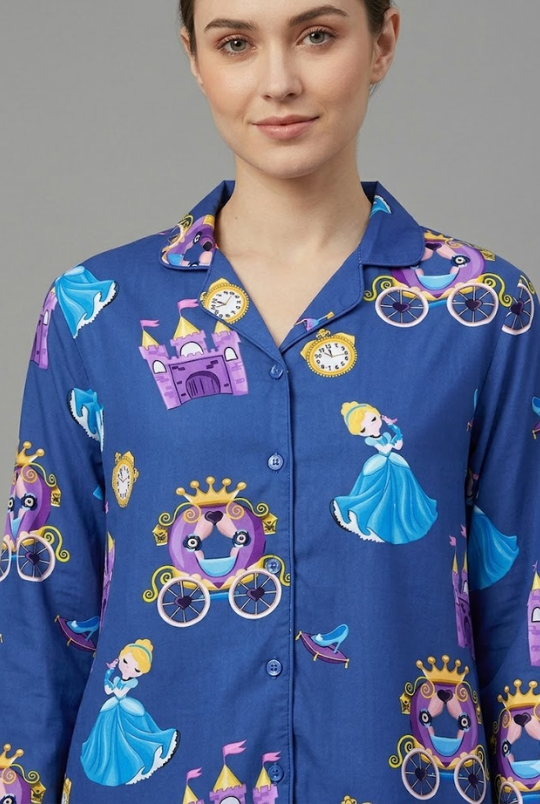 Cinderella Button Down Pj Set - Pure Cotton Pj Set with Notched Collar