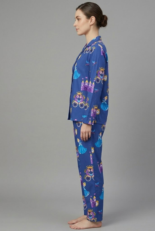 Cinderella Button Down Pj Set - Pure Cotton Pj Set with Notched Collar
