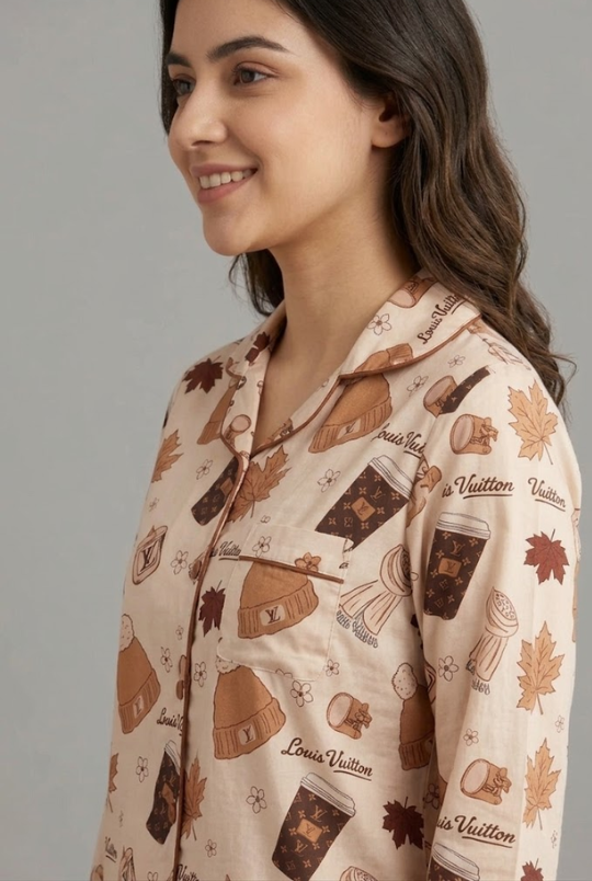 Cozy Vuitton Button Down Pj Set - Pure Cotton Pj Set with Notched Collar