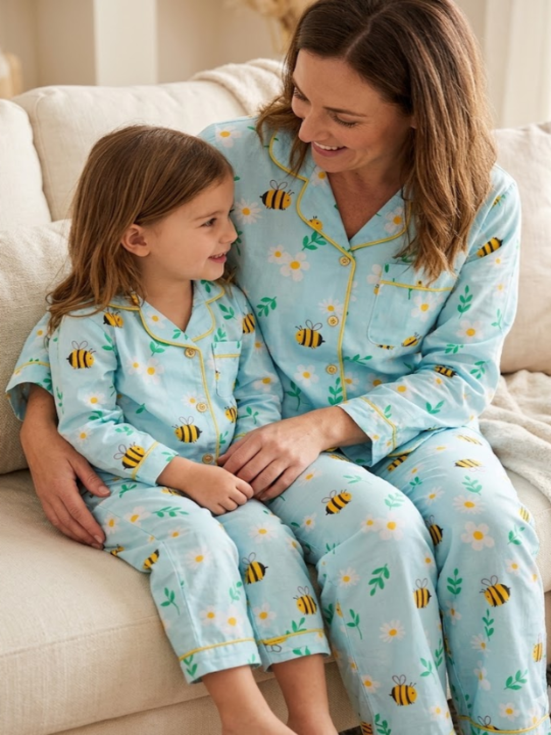 Busy Bee Cotton Rayon Mom & Kids Twinning Pj Set