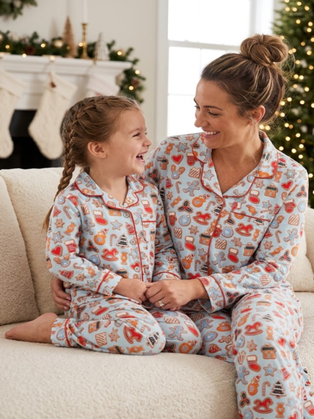 Christmas Cookies Cotton Rayon Mom &amp; Kids Twinning Set
